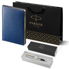 Набор Parker Jotter Stainless Steel GT из перьевой ручки и синего ежедневника недатированного