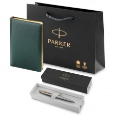 Набор из шариковой ручки Parker Jotter Stainless Steel GT и ежедневника зеленого цвета
